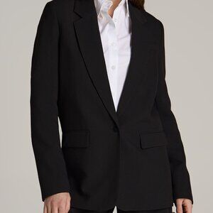 American Tall Boyfriend-Fit Single Button Blazer for Tall Women in Black Size 18